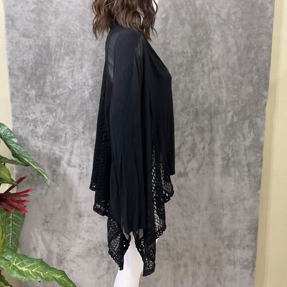 Forever Woman  crocheted open front  cardigan size 2X black sheer panels - Picture 4 of 13